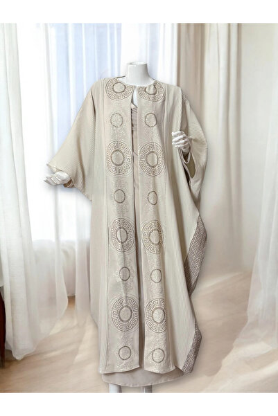 1way Two-piece jalabiya with luxurious geometric embroidery