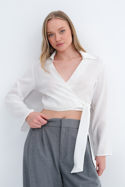 Addax Long Sleeve Tie-Up Shirt G4227