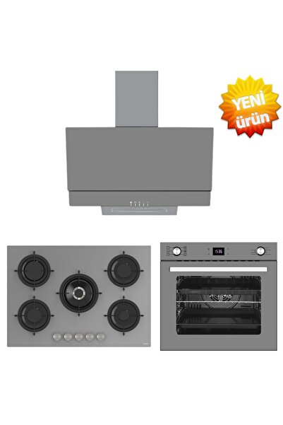 Ferre ve AFM Tech Marka / Gridov Antrasit/Gri Ankastre Set ( RS038 75cm 1'wok...