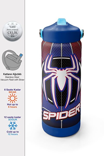 Coral High Lacivert Örümcek Desenli Katlanır Ağızlıklı Çelik Termos 650 ml 38375