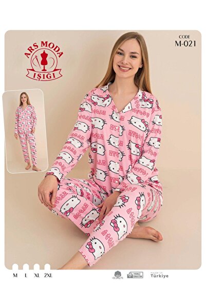 ars moda ışığı Kadın Pijama Takımı Pembe Hello Kitty Milan Dokuma