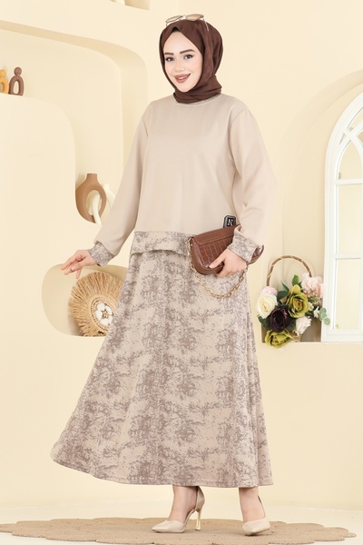 ModaMerve Baskı Detaylı Modal Takım 2602TPK1167-MS Bej