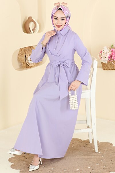 ModaMerve Önden Bağlamalı Terikoton Elbise 202ART1138-MS Lila