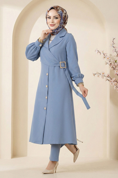 ModaMerve Toka Detaylı Dabıl Takım 2030FON792-MS Mavi