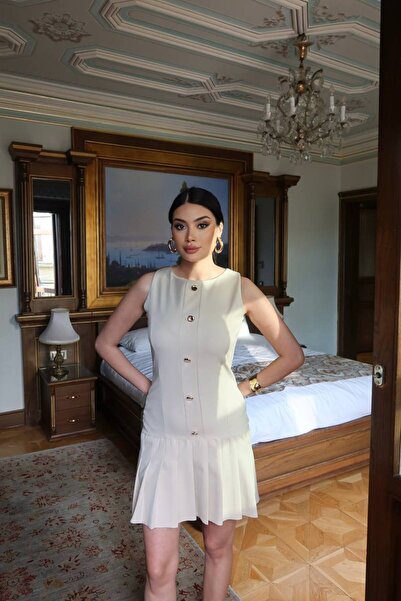 KECHİ WOMAN Double Fabric Buttoned Ruffle Dress