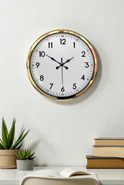 Lunaev ساعة حائط معدنية كلاسيكية فاخرة باللونين الذهبي والأبيض مقاس 52 سم