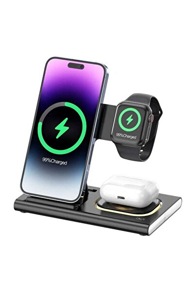 Generic Foldable Magnetic Wireless Charger Multipurpose 3 In 1 Fast Charging ...
