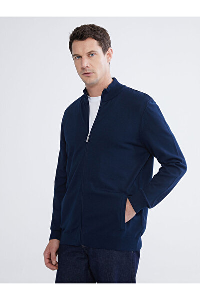 LC Waikiki Navy Blue Stand Collar Men's Knitwear Cardigan