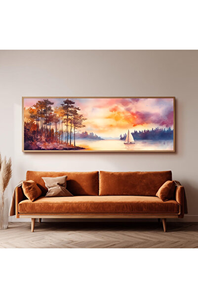 Dekorsiahome Ahşap Çerçeveli Panoramik Oturma Odası Salon Tablosu UZ0102