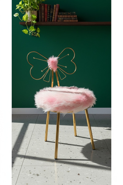 Hediselim GOLD PELUŞ KELEBEK MAKYAJ SANDALYESİ