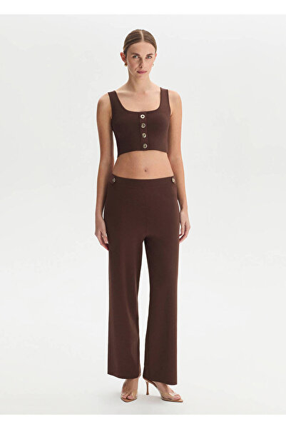Knitss Coffee-Colored Knitwear Pants with Epaulet Details