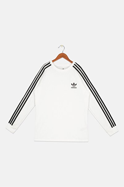 adidas Kids Boy 3 Stripe Long Sleeve T-shirt, White