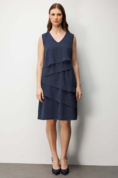 Ekol V Yaka Puantiyeli Elbise