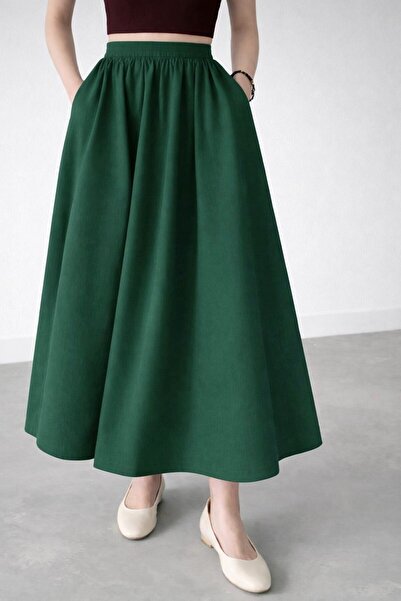 Kahra Collection Emerald Green Elastic Waist Pocket Pocketed Ble Skirt