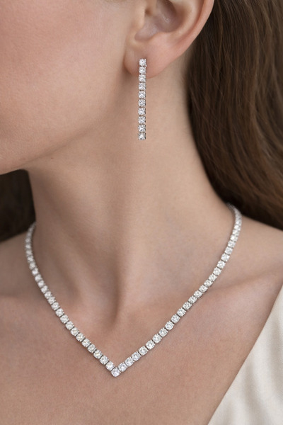 REBORN DESIGN Silver Color Zircon Stone Waterway Necklace Earring Set