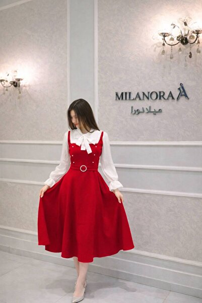 MILANORA Eid dress in red with sleeves
