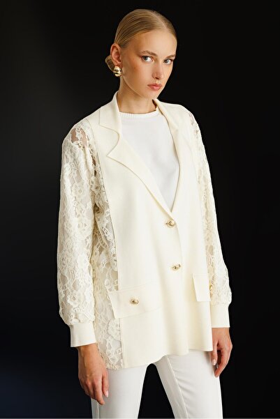 Ghisa YENİ KADIN DANTEL KUMAŞ MİXLİ TRİKO CEKET 26KÖRCKT3270