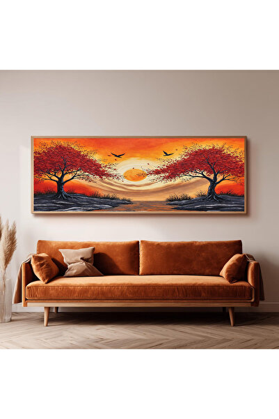 Dekorsiahome Ahşap Çerçeveli Panoramik Oturma Odası Salon Tablosu UZ0155