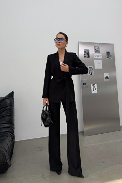 ZF BUTİK Kadın Kuşaklı Blazer Ceket Pantolon Takım Elbise