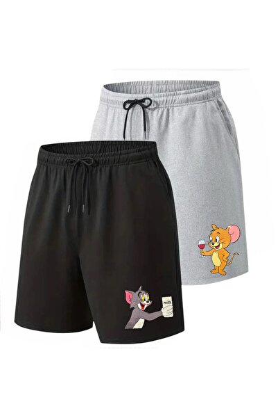 Eşofmancım Unisex Lover Couple Combination 2 Pieces Summer Printed Shorts