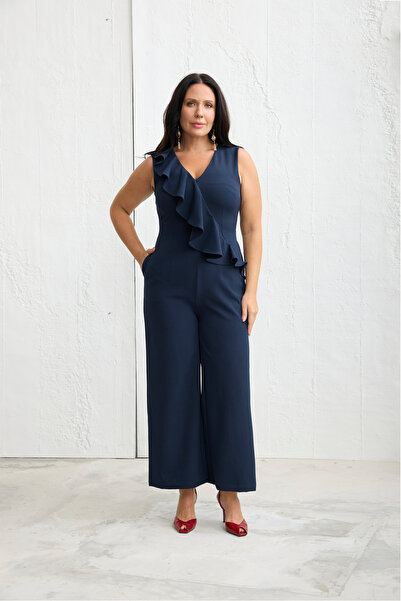 LUOKK VISTI Fırfırlı Kalın Askılı Tulum Lacivert