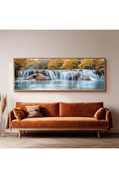 Dekorsiahome Ahşap Çerçeveli Panoramik Oturma Odası Salon Tablosu UZ0137
