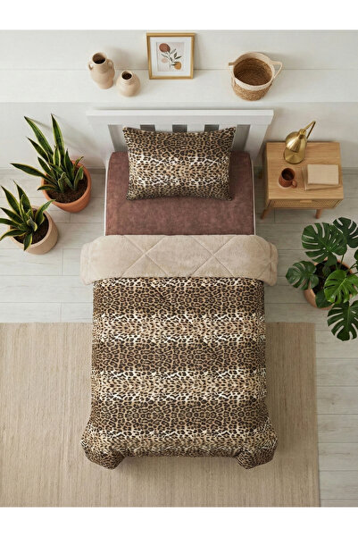 Çetinhome Single Patterned Welsoft Quilt Set (Without Sheets) Leopard