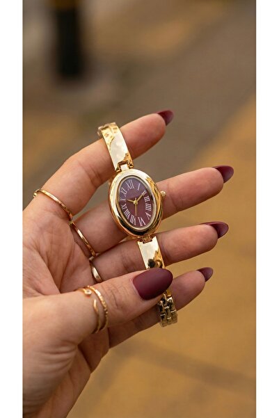 KLISHE Butik ساعة بيلوتشي الذهبية واللون العنابي للنساء، كلاسيك، أولد موني، م...