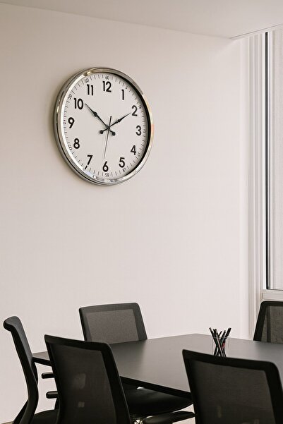 teknoparkx ساعة حائط معدنية مزخرفة من الكروم بسيطة وأنيقة مقاس 52 سم