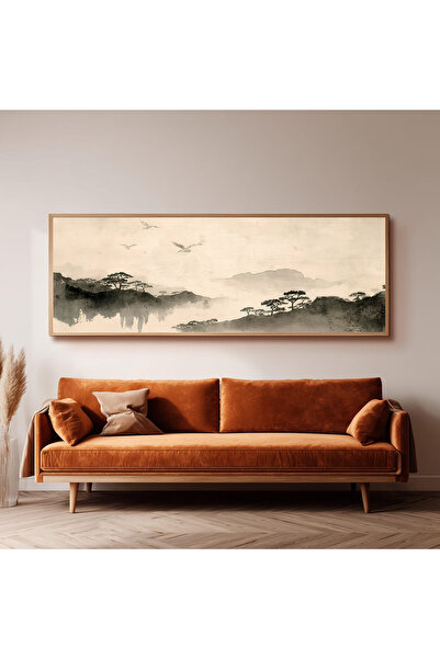 Dekorsiahome Ahşap Çerçeveli Panoramik Oturma Odası Salon Tablosu UZ0147