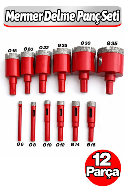 Badem10 Mermer Duvar Delme Panç Seti 12 Parça Seramik Duvar Fayans Cam Granit...