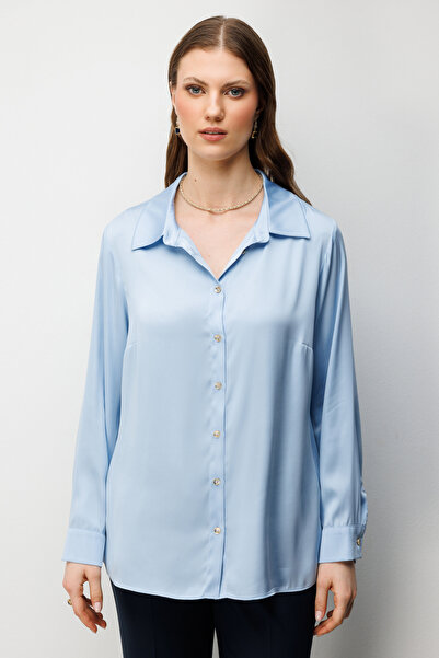 Ekol Büyük Beden Saten Görünümlü Gömlek