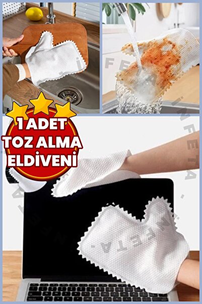İnfeta 1 Adet Mikrofiber Toz Alma Eldiveni Mutfak Banyo Mobilya Cam Oto Temiz...