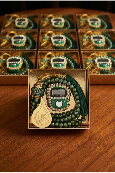 kefilhac 10 Adet Hediyelik Taşlı Zikirmatik ve İnci Tesbih Set Hac Umre Mevlit