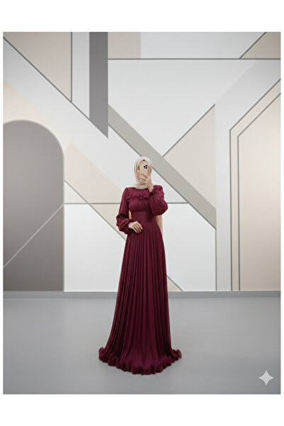 TESTOKUR Beli Drapeli Kolu Lastikli Göğsü Ve Eteği Fırfır Detaylı Abiye