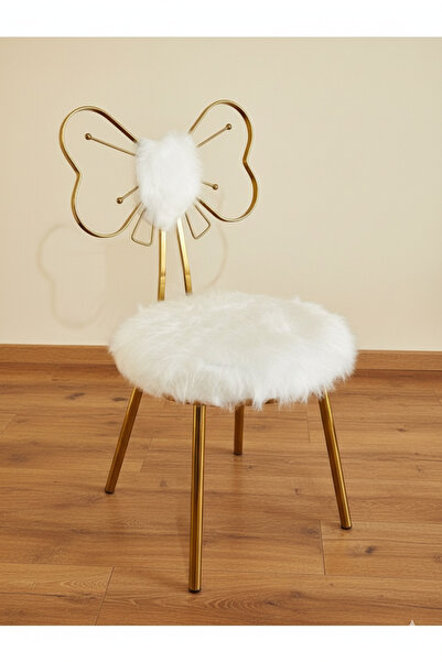 Hediselim Gold Peluş Kelebek Lak Kaplama Makyaj Sandalyesi