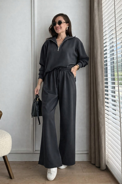 YAKAMEL Women's Modal Combed Cotton Standing Collar Half Zippered Loose Pants...