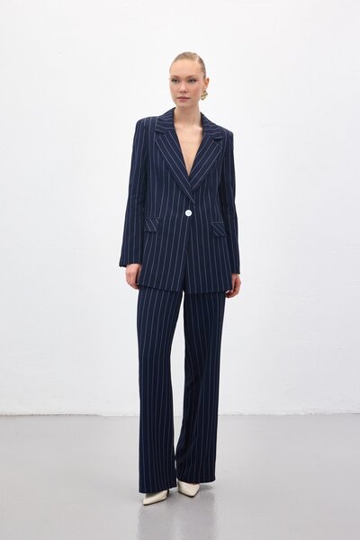 Sateen Pantaloni cu dungi Rina - Bleumarin