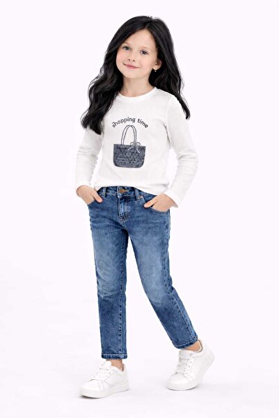 neocotton Pantaloni din denim pentru fete, brodați, din bumbac pieptănat, cu ...