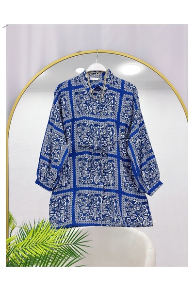 YEDİLALE Man.Go Fabric Lace-Up Flowered Tunic [80 cm Length]