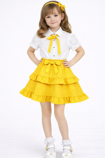 Nacar Kız Çocuk 23 Nisan 29 Ekim Dantel Detaylı Gömlek&Fırfırlı Double Kumaş ...