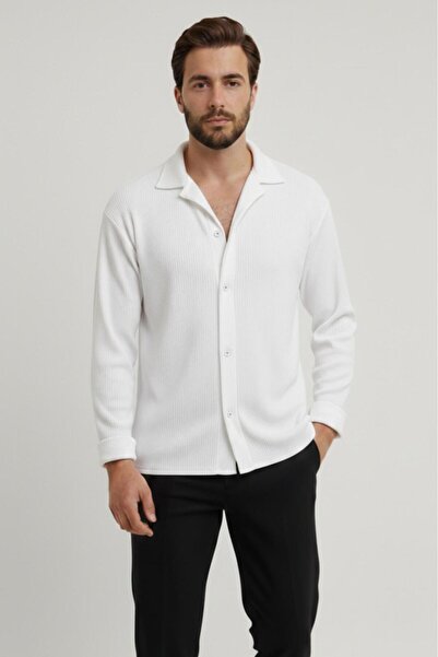 NO 601 Men's White Regular Fit Ribbed Ottoman Fabric Shirt