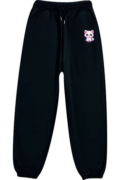 HOFFNUNG Unisex 2Ip Comfortable Fit Pink Kitten Printed Sweatpants Pants