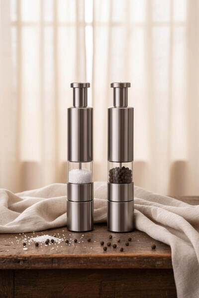 Anadolu Saray مجموعة مطحنة توابل يدوية من الفولاذ مكونة من قطعتين لطحن الملح ...