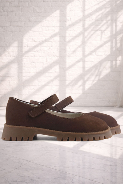 Rakerplus Natural Genuine Leather Brown Girls' Ballerina Shoes