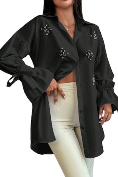 StreetWear Outlet Women's Shirt, Loose Fit, Sleeves with Bows and Pearl Embro...