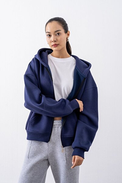 gothamvibes Kadın Chill Oversize Lacivert Fermuarlı Sweatshirt