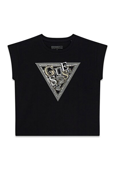 Guess BG Store Μαύρο μπλουζάκι για κορίτσι