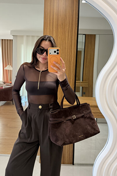 Gizem Ecemiş Holiday Kahve Tül Bodysuit