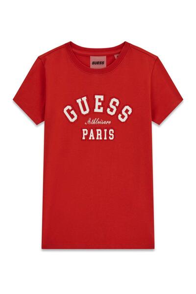 Guess تيشيرت بناتي باللون الأحمر من BG Store